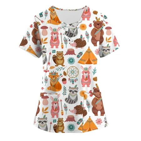 Strungten Women s Plus SizePrinted Scrub Working Uniform Tops Cross V-Neck Short Sleeve T-Shirts With Pockets womens shirts
Strungten Women s Plus SizePrinted Scrub Working Uniform Tops Cross V-Neck Short Sleeve T-Shirts With Pockets womens shirts