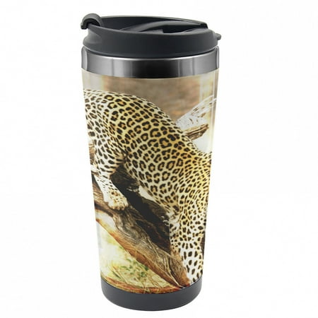 Safari Travel Mug Leopard Wild Cat on Tree Steel Thermal Cup 16 oz by Ambesonne 
Safari Travel Mug Leopard Wild Cat on Tree Steel Thermal Cup 16 oz by Ambesonne