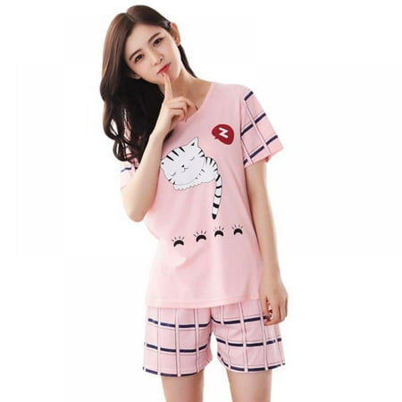 Summer Thin Pajamas Two-piece Suit Cute Printed Short-sleeved Shorts Milk Silk Ladies Home Clothing Pajamas
Summer Thin Pajamas Two-piece Suit Cute Printed Short-sleeved Shorts Milk Silk Ladies Home Clothing Pajamas