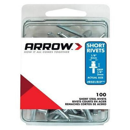 2Pc Arrow Fastener Silver Short Steel Rivet 1/8 W x 1/8 D in.
