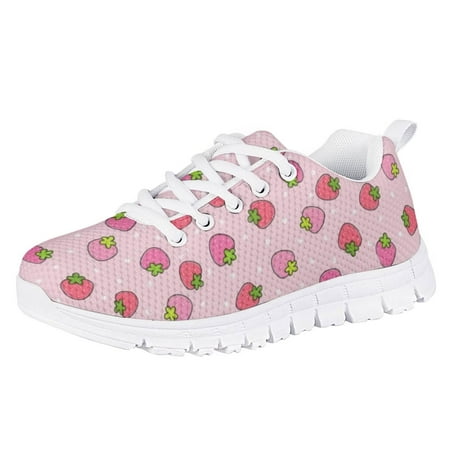 Pzuqiu Kids Running Shoes Pink Strawberry Print Breathable Sports Kids Sneaker Comfortable Walking Shoes for Girls Boys Size 11