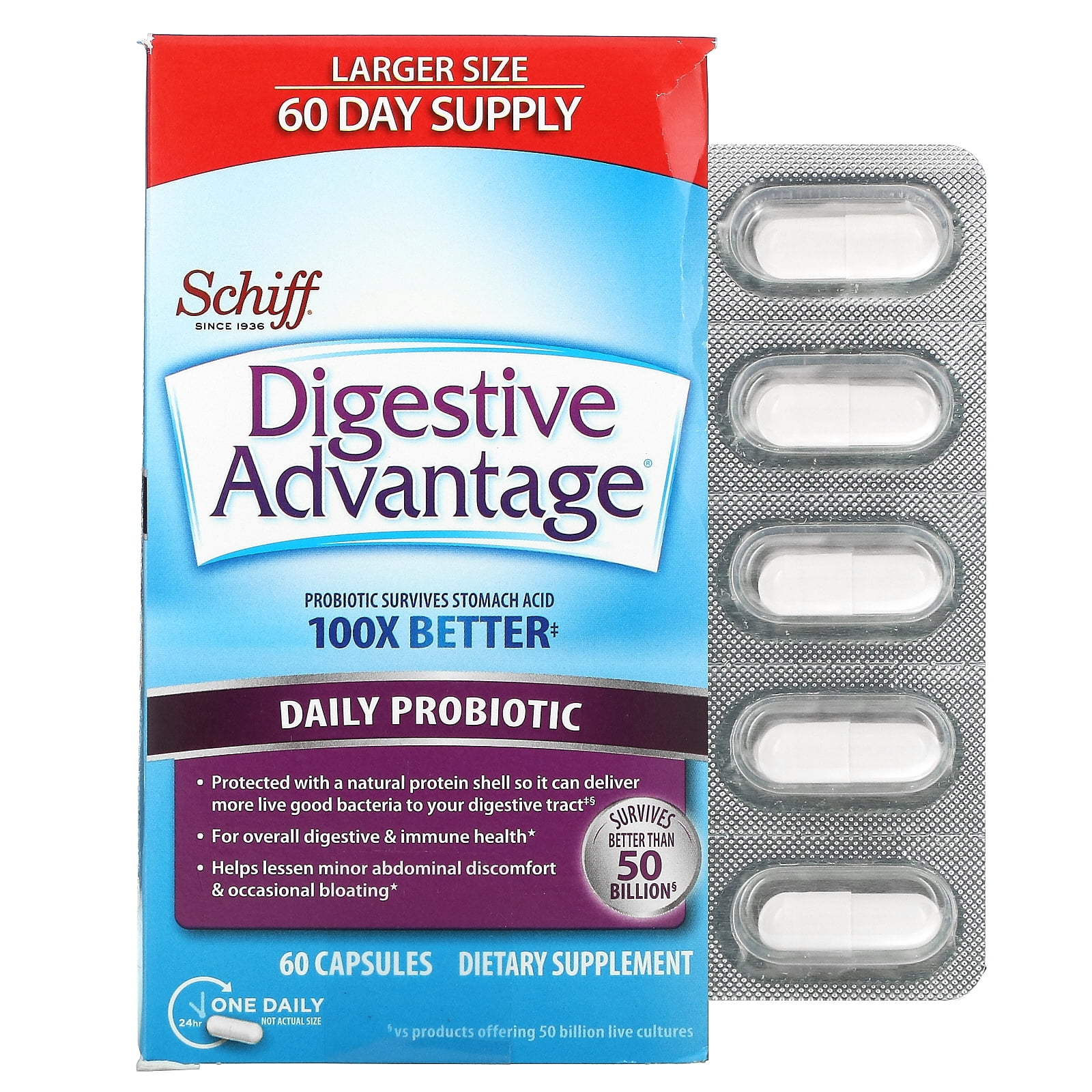 Schiff Digestive Advantage Daily Probiotic 60 Capsules Walmart