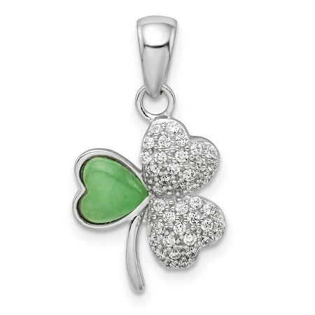 925 Sterling Silver Cubic Zirconia Cz Green Jade Clover Pendant Charm Necklace Natural Stone
