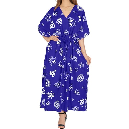 HAPPY BAY Women s Oversize Caftan Maxi House Sleep Shirt 2X-3X Sapphire-AC394