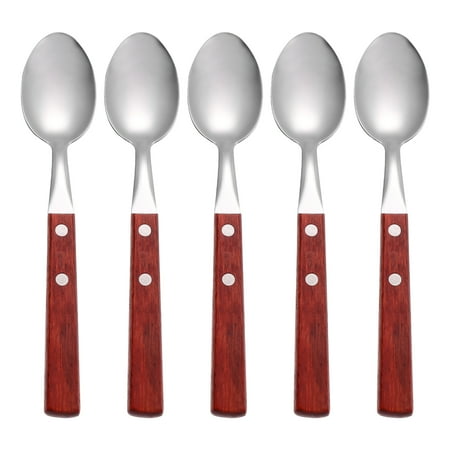 Etereauty Spoons Stainless Spoon Steelwestern Dinner Teahome Coffee Tableware Metal Tablespoon Wood Flatware Set Soup