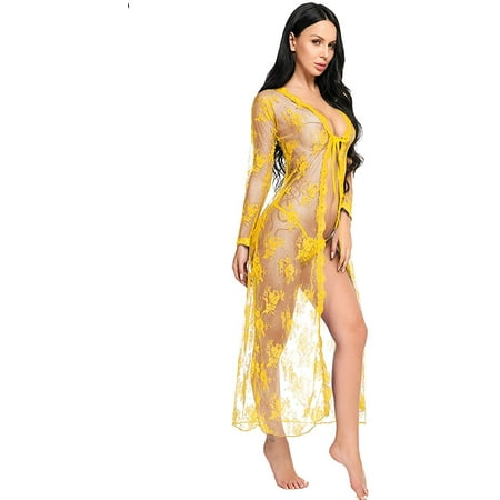 LOMON Lingerie for Women Sexy Long Lace Dress Sheer Gown See Through Kimono Robe
