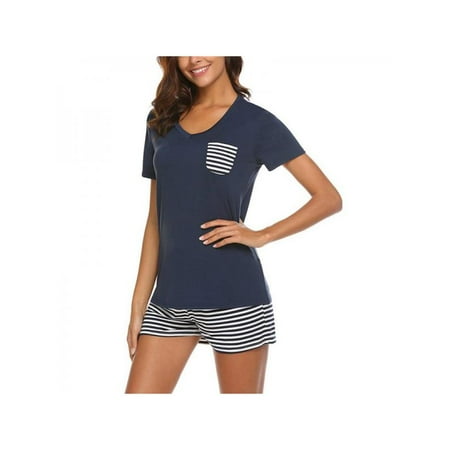 Women Summer Pajamas Striped V-neck Short Sleeve Shorts Suit Home Service Women Set
Women Summer Pajamas Striped V-neck Short Sleeve Shorts Suit Home Service Women Set