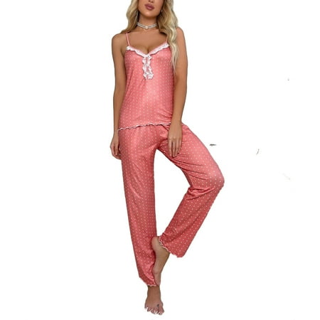 Spaghetti Strap Cute Polka Dot Pant Sets Coral Pink Sleeveless Women Pajama Sets
Spaghetti Strap Cute Polka Dot Pant Sets Coral Pink Sleeveless Women Pajama Sets
