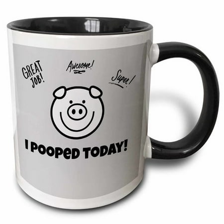 3dRose I pooped today piggie Two Tone Black Mug 11oz