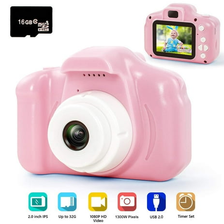 Amerteer Camera for Girls or Boys,Kid Digital Camera with 13 Mega Pixel Lens 2.0 inch FHD Screen, Great Christmas Birthday Present Gift for 3-12 Year Old Boys Girls (16G TF Card Included)-Pink