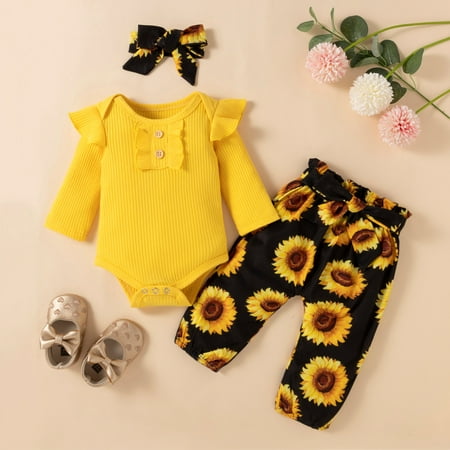 Hunpta Infant Baby Girls Long Sleeves Round Neck Ruffle Ribbed Romper Sunflowers Printed Pants Casual Outfits Set
Hunpta Infant Baby Girls Long Sleeves Round Neck Ruffle Ribbed Romper Sunflowers Printed Pants Casual Outfits Set