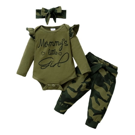 Toddler Baby Girls Clothes Baby Girls Outfits Letter Print Long Sleeve Romper Top Camouflage Pants Headband 3PCS Set Army Green 12-18 Months
Toddler Baby Girls Clothes Baby Girls Outfits Letter Print Long Sleeve Romper Top Camouflage Pants Headband 3PCS Set Army Green 12-18 Months