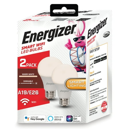Energizer Connect EAW2-1001-2SW A19 800 Lumen Smart Wi-Fi Warm White LED Bulbs (2 Pack)
Energizer Connect EAW2-1001-2SW A19 800 Lumen Smart Wi-Fi Warm White LED Bulbs (2 Pack)