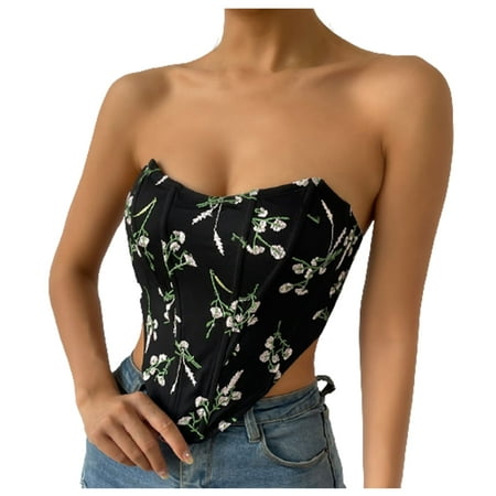 

APEXFWDT Floral Print Corset Tops for Women Sleeveless Strapless Bodyshaper Tube Top Slim Fit Bandeau Summer Crop Bustier