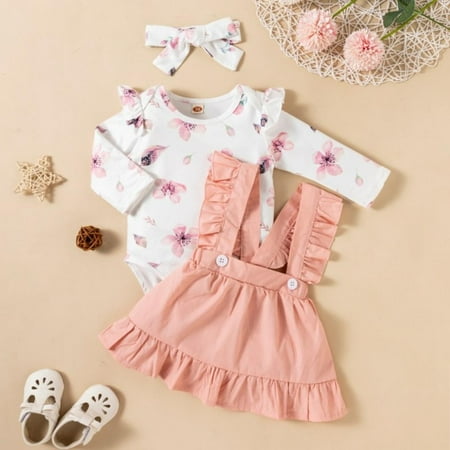 Elaydool Autumnborn Baby Girls 3PCS Sets Floral Printed Clothes Bodysuit Tops Suspenders Dress Headband Outfit Set 
Elaydool Autumnborn Baby Girls 3PCS Sets Floral Printed Clothes Bodysuit Tops Suspenders Dress Headband Outfit Set