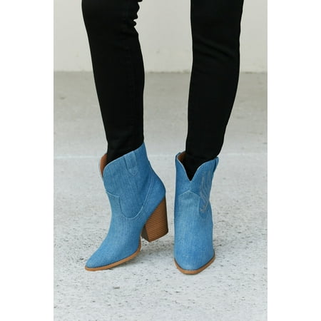Qupid Lasso My Heart Cowboy Booties in Light Blue