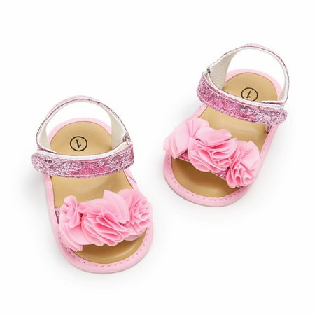 Baby Girls Floral Sandals Soft Sole Anti-slip Sparkle Shoes Prewalker Crib Shoes