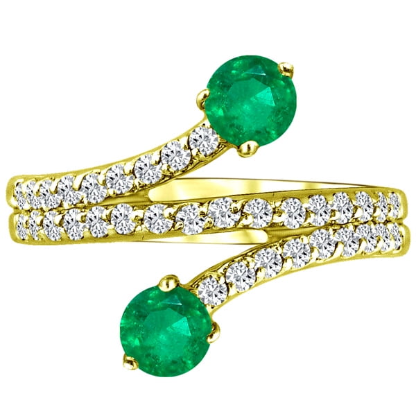 1.32 tcw 2 Stone Round Emerald & Diamond Twist Forever Ring 14k Yellow Gold