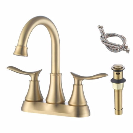 2-Handle 4-Inch Brushed Gold Bathroom Faucet Bathroom Vanity Sink Faucets with Pop-up Drain and Supply Hoses
2-Handle 4-Inch Brushed Gold Bathroom Faucet Bathroom Vanity Sink Faucets with Pop-up Drain and Supply Hoses