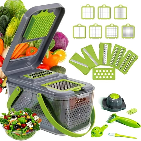 Baodeli Vegetable Chopper Upgraded 22 in 1 Mandoline Vegetable Slicer Dicer with 13 Stainless Steel Blades Adjustable Slicer Vegetable Cutter with Drain Rack Storage Container Kitchen Gadget
Baodeli Vegetable Chopper Upgraded 22 in 1 Mandoline Vegetable Slicer Dicer with 13 Stainless Steel Blades Adjustable Slicer Vegetable Cutter with Drain Rack Storage Container Kitchen Gadget