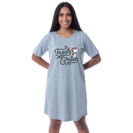Peanuts Womens Snoopy Fresh And New Nightgown Sleep Pajama Shirt (Small)