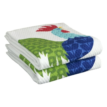Pigment Print Dual Woven Kitchen Towel Two Pack Rooster