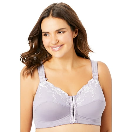 Comfort Choice Plus Size Front-close Embroidered Wireless Posture Bra