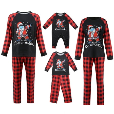 Spring hue Family Christmas Matching Pajamas Set Sleepwear Xmas Plaid Nightwear Outfit