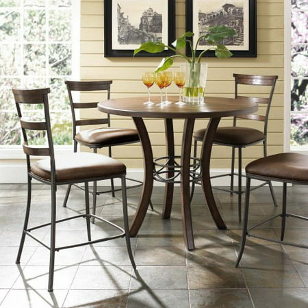 Hillsdale Cameron 5 Piece Counter Height Round Wood Dining Table Set with Ladder Back Chairs
