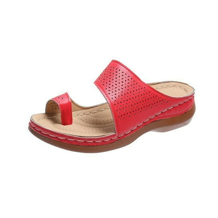 Hollow-Out Women Slide Sandals Non-slip Peep-Toe Casual Sandals for Shopping Driving Walking 41 Red