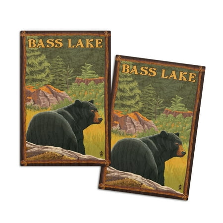 

Bass Lake California Bear in Forest (4x6 Birch Wood Postcards 2-Pack Stationary Rustic Home Wall Decor)