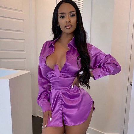 Fashion Women Autumn Solid Color Shirt Lacing Up Belt Turn-Down Collar Long Sleeve Buttons Pocket Nightclub Party Top
