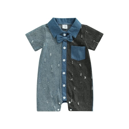 Gureui Kids Baby Boys Summer Autumn Infant Denim Romper Color Matching Short Sleeve Lapel Single-breasted Jumpsuit with Bow Tie
Gureui Kids Baby Boys Summer Autumn Infant Denim Romper Color Matching Short Sleeve Lapel Single-breasted Jumpsuit with Bow Tie