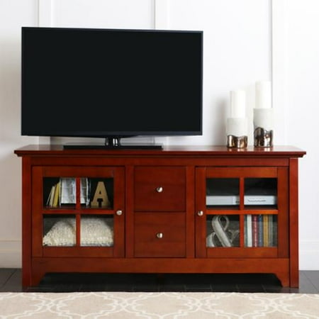 Walker Edison 52-inch Cherry Wood TV Stand with Drawers