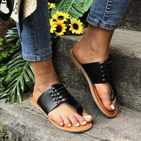 Sandals for Women Sandals For Women Summer Fashion Flat Retro Sandals Causal Shoes Flip Flops PU Black 37
Sandals for Women Sandals For Women Summer Fashion Flat Retro Sandals Causal Shoes Flip Flops PU Black 37