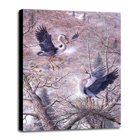 Nesting Time - Great Blue Herons-JEFTIF36831 Print 32"x23.25" by Jeff Tift in a Canvas Stretched in Maple Frame