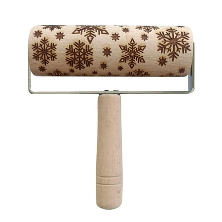 Kitchen Wood Rolling Pin Engraved Carved Embossed Christmas 3D Rolling Pin Tool