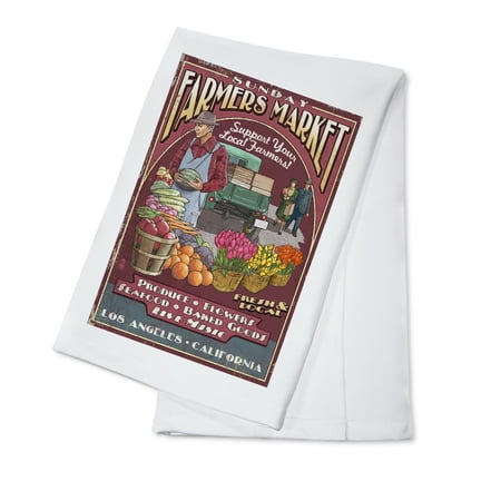 

Los Angeles California Farmers Market Vintage Sign (100% Cotton Tea Towel Decorative Hand Towel Kitchen and Home)