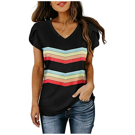 Women s Striped Tops Short Petal Sleeve V Neck Blouses Summer Floral Print T-Shirts Casual Loose Comfy Tees Shirts
Women s Striped Tops Short Petal Sleeve V Neck Blouses Summer Floral Print T-Shirts Casual Loose Comfy Tees Shirts