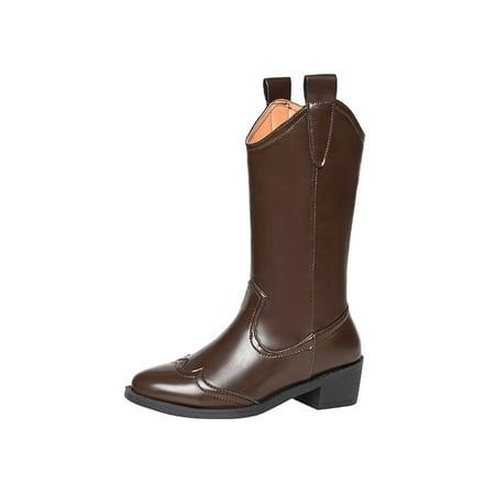 Rotosw Womens Mid Calf Boots Pointed Toe Winter Shoes Chunky Western Boot Casual Pull On Work Fashion Brown 7
Rotosw Womens Mid Calf Boots Pointed Toe Winter Shoes Chunky Western Boot Casual Pull On Work Fashion Brown 7