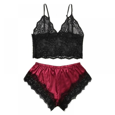 Women s Sexy Lace Pajamas Underwear Satin Shorts Pajamas Cami Shorts Suit Sleepwear