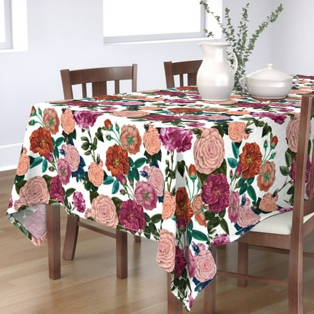 

Cotton Sateen Tablecloth 90 Square - Botanical Roses Florals Victorian Inspired Vintage Garden Retro Floral White Rose Flower Print Custom Table Linens by Spoonflower