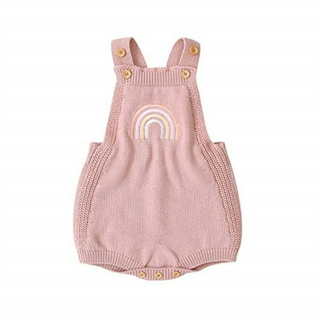 hirigin Girl Jumpsuit Knitted Rainbow Embroidery Printed Strap Style Romper