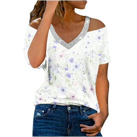 Summer Tops for Women Fashion女式休闲性感时尚夏季V领T恤印花短袖上衣 Short Sleeve Basic Tees for Women Purple L
Summer Tops for Women Fashion女式休闲性感时尚夏季V领T恤印花短袖上衣 Short Sleeve Basic Tees for Women Purple L