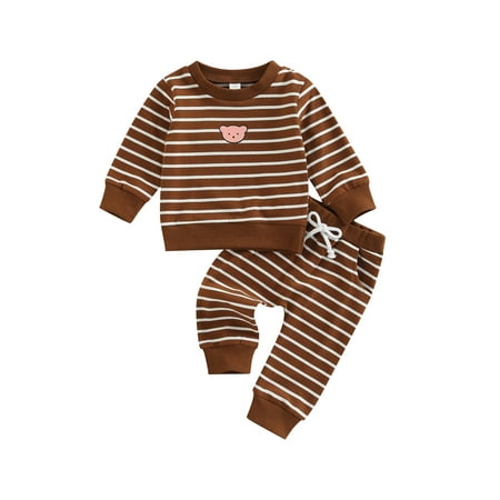 Meihuida Baby Boys Girls 2Pcs Outfit Cartoon Bear Print Round Neck Long Sleeve Tops Solid Color/Stripe Long Pants Set
Meihuida Baby Boys Girls 2Pcs Outfit Cartoon Bear Print Round Neck Long Sleeve Tops Solid Color/Stripe Long Pants Set