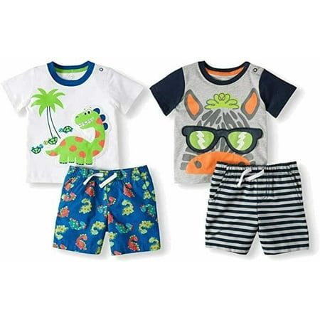 Baby and Toddler Boys 4 Piece Shorts and Shirt Set