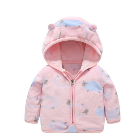 ZHUASHUM Toddler Kids Baby Boy Cute Ear Zipper Print Thick Hooded Coat Warm Outwear
