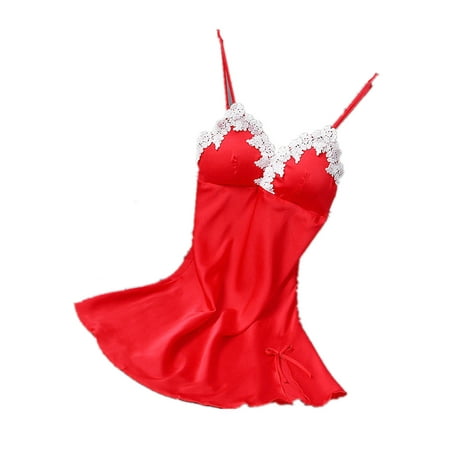 BeQeuewll Women Pajamas Spaghetti Strap Dress Nightgown Ladies Silk Sleepwear