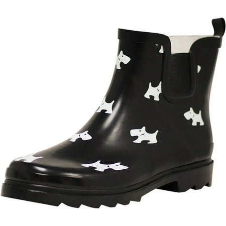 NORTY Womens Ankle-High 6 inch Scotty Dogs Female Rain Boots Black Size 7