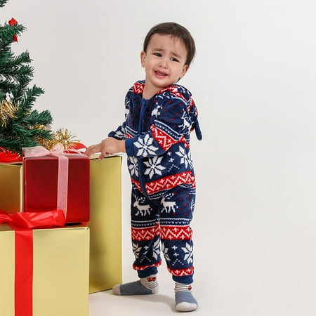 LINMOUA Baby Boys Girls ChristmasPrint Family Hooded One-Piece Pajamas Jumpsuit Pajamas